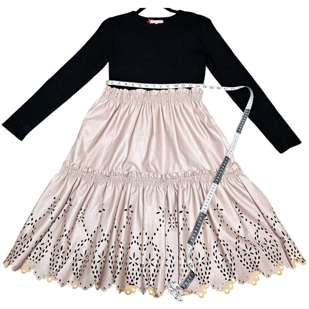 Melange Girl Long-Sleeve Black & Pink Dress With Eyelet Design Size 18 - Picture 9 of 10